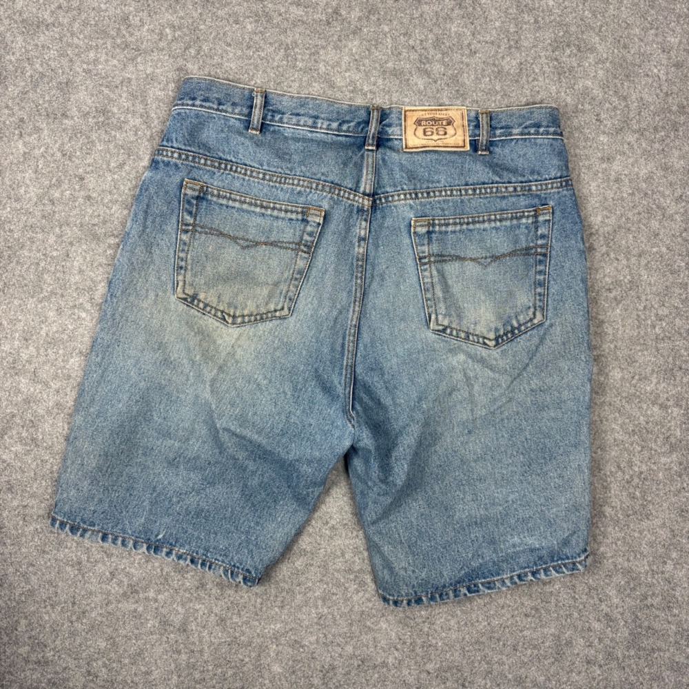 Route 66 Mens Relaxed Fit Denim Shorts Light Wash Blue Cotton Size 36 Vintage